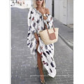 Summer Black Print Polka Dot Long Sleeve Chiffon Women Mini Casual Dresses